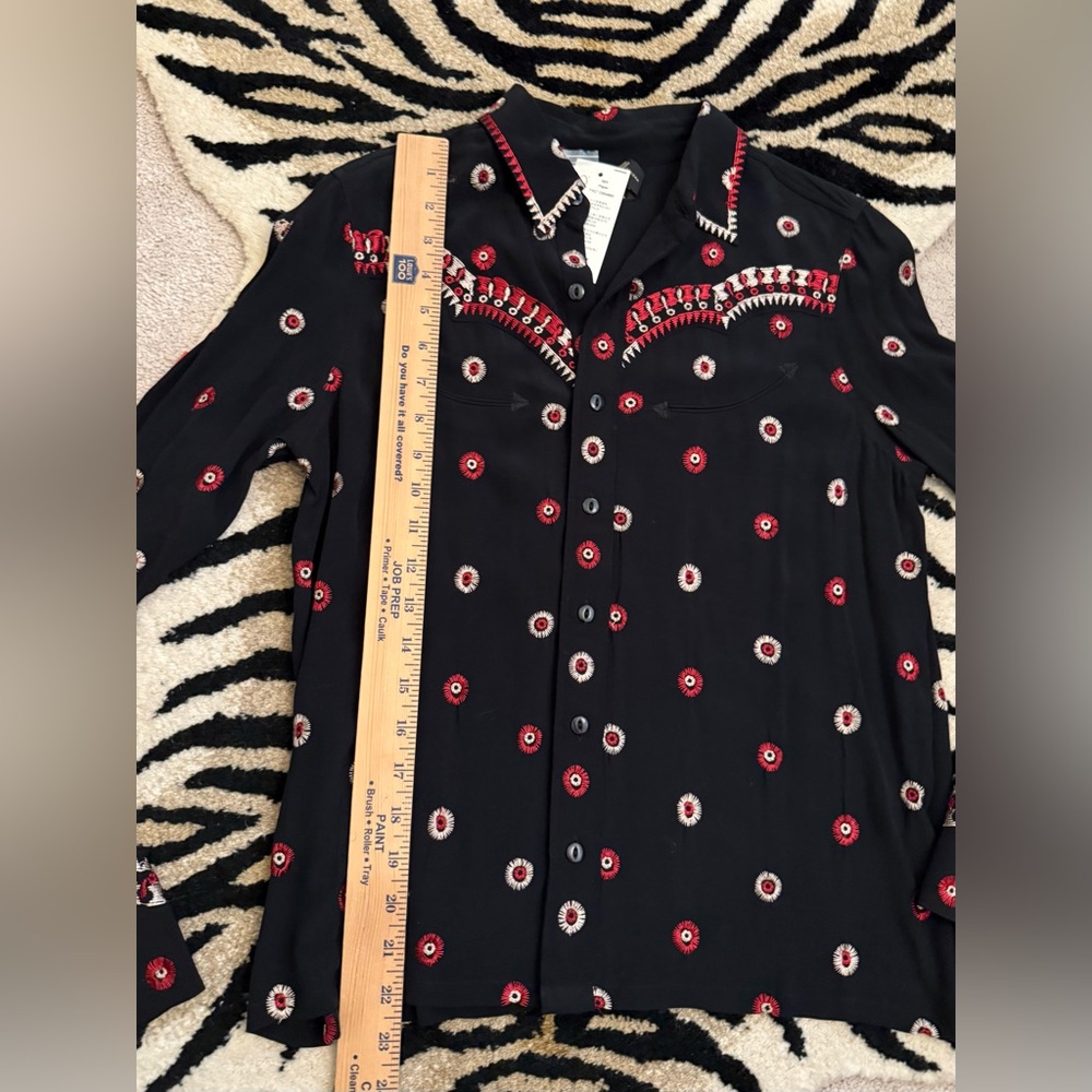RRL Ralph Lauren Western Embroidered Georgette Blouse Black Red 2 - Picture 6 of 12